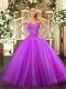 Luxurious Fuchsia Sleeveless Beading Floor Length 15th Birthday Dress