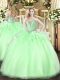 Apple Green Ball Gowns Sweetheart Sleeveless Organza Floor Length Lace Up Beading Quinceanera Dresses