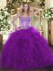 Eggplant Purple Ball Gowns Organza Sweetheart Sleeveless Beading and Ruffles Floor Length Lace Up Sweet 16 Quinceanera Dress