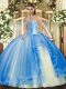 Stylish Beading and Ruffles Quince Ball Gowns Baby Blue Lace Up Sleeveless Floor Length