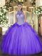 Luxury Halter Top Sleeveless Tulle Vestidos de Quinceanera Beading and Ruffles Lace Up