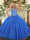 Sweet Halter Top Sleeveless Lace Up 15 Quinceanera Dress Blue Tulle