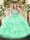 Apple Green Lace Up Scoop Beading and Ruffles Vestidos de Quinceanera Tulle Sleeveless