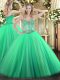 Charming Tulle Sweetheart Sleeveless Lace Up Beading Quinceanera Dresses in Turquoise