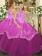 Flare Sleeveless Beading and Embroidery Lace Up Vestidos de Quinceanera