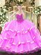 Fuchsia Ball Gowns Sweetheart Sleeveless Organza Floor Length Lace Up Lace 15 Quinceanera Dress