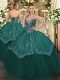 Wonderful Sleeveless Floor Length Beading and Embroidery Lace Up Quinceanera Gown with Dark Green
