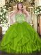 Designer Olive Green Sweetheart Neckline Beading and Ruffles Quinceanera Gown Sleeveless Lace Up