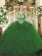 Designer Scoop Sleeveless Lace Up Quince Ball Gowns Green Organza