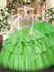 Affordable Lace Up Quinceanera Gown Beading and Ruffled Layers Sleeveless Floor Length