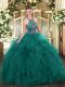 Beauteous Ball Gowns Sweet 16 Quinceanera Dress Teal Halter Top Tulle Sleeveless Floor Length Lace Up
