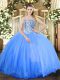 Designer Baby Blue Sleeveless Tulle Lace Up Vestidos de Quinceanera for Military Ball and Sweet 16 and Quinceanera