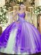 Lavender Ball Gowns Sweetheart Sleeveless Tulle Floor Length Lace Up Beading and Ruffles Quinceanera Dress