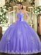 Classical Lavender Tulle Lace Up Sweetheart Sleeveless Floor Length 15th Birthday Dress Beading and Appliques