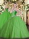 Fitting Green Quinceanera Gown Tulle Brush Train Sleeveless Beading