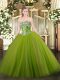 Nice Olive Green Sleeveless Floor Length Beading Lace Up Quinceanera Gowns