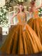 Sleeveless Floor Length Beading Lace Up Ball Gown Prom Dress with Orange