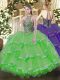 Lace Up Quinceanera Dresses Beading and Ruffles Sleeveless Floor Length