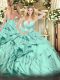 Shining Turquoise Sleeveless Organza Lace Up Quinceanera Dresses for Military Ball and Sweet 16 and Quinceanera