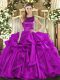 Best Selling Sleeveless Lace Up Floor Length Ruffles Ball Gown Prom Dress