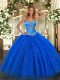 Fancy Floor Length Royal Blue Quince Ball Gowns Sweetheart Sleeveless Lace Up