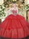 Smart Sweetheart Sleeveless Lace Up 15th Birthday Dress Red Organza