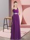 Purple Chiffon Lace Up Homecoming Dress Sleeveless Floor Length Beading