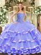Ball Gowns 15th Birthday Dress Lavender Sweetheart Organza Sleeveless Floor Length Lace Up