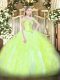 Smart Yellow Green Off The Shoulder Neckline Beading and Ruffles Vestidos de Quinceanera Sleeveless Lace Up