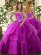 Elegant Fuchsia Sleeveless Beading and Ruffled Layers Floor Length Sweet 16 Quinceanera Dress