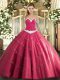 Tulle Sleeveless Floor Length Ball Gown Prom Dress and Appliques