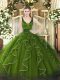 Sleeveless Tulle Floor Length Lace Up Vestidos de Quinceanera in Olive Green with Beading and Ruffles