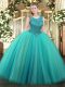 Best Selling Turquoise Ball Gowns Beading 15 Quinceanera Dress Zipper Tulle Sleeveless Floor Length