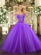 Eggplant Purple Sleeveless Tulle Lace Up Quinceanera Dresses for Sweet 16 and Quinceanera