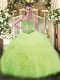 Sophisticated Sleeveless Beading and Ruffles Lace Up Sweet 16 Dress with Yellow Green