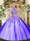 Charming Lavender Halter Top Criss Cross Beading 15 Quinceanera Dress Sleeveless