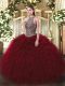 Comfortable Floor Length Ball Gowns Sleeveless Wine Red Vestidos de Quinceanera Lace Up