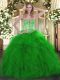 Latest Green Lace Up Quince Ball Gowns Beading and Ruffles Sleeveless Floor Length