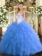 Super Baby Blue Sweetheart Neckline Beading and Ruffles Quince Ball Gowns Sleeveless Lace Up