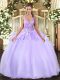 Lavender Ball Gowns Organza Straps Sleeveless Beading Floor Length Lace Up Sweet 16 Dress