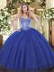Royal Blue Quince Ball Gowns Sweet 16 and Quinceanera with Beading Sweetheart Sleeveless Lace Up