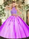 Cheap Beading Sweet 16 Quinceanera Dress Lilac Criss Cross Sleeveless Floor Length