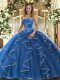 Sleeveless Tulle Floor Length Lace Up Vestidos de Quinceanera in Blue with Beading and Ruffles