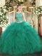 Turquoise Scoop Neckline Beading and Ruffles Ball Gown Prom Dress Sleeveless Lace Up