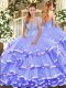 New Arrival Lavender Lace Up Strapless Appliques and Ruffled Layers Quinceanera Gowns Organza Sleeveless
