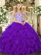 Top Selling Purple Quinceanera Gown Sweet 16 and Quinceanera with Beading and Ruffles Straps Sleeveless Lace Up