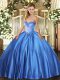Fitting Blue Lace Up Sweetheart Beading Quinceanera Dresses Satin Sleeveless