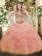 Floor Length Ball Gowns Sleeveless Peach 15 Quinceanera Dress Lace Up