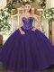 Artistic Beading Quinceanera Dresses Purple Lace Up Sleeveless Floor Length