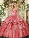 Noble Coral Red Ball Gowns Beading and Ruffled Layers Quinceanera Dresses Lace Up Organza and Taffeta Sleeveless Floor Length